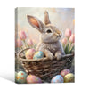 Easter Bunny in Basket with Easter Eggs and Pink Tulips Canvas Wall Art