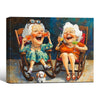Whimsical Laughing Elderly Women Cocktail Canvas Print, Happy Old Best Friends With Dog Wall Art
