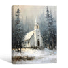 Snowy Winter Church Framed Wall Art Vintage Oil Painting Christmas Print
