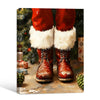 Santa Red Fur Boots Framed Wall Art Vintage Oil Painting Christmas Print