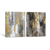 2 Piece Modern Neutral Gray Gold Leaf Abstract Canvas Prints Vertical Palette Knife Luxury Abstract Wall Art