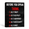Rustic Before You Speak THINK Framed Canvas Wall Art, Positive Communication Motivational Sign for Office Study Room