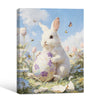 White Bunny Holding Purple Floral Easter Egg Wildflower Meadow Canvas Wall Art