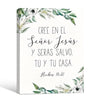 Hechos 16:31 Spanish Christian Framed Wall Art Floral Bible Verse Print