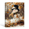 Autumn Forest Snowman Framed Wall Art Vintage Oil Painting Winter Print