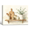 Farmhouse Eucalyptus Kitchen Still Life Canvas, Watercolor Rustic Wall Decor
