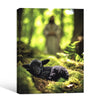 Christian Canvas Wall Art, Jesus and Sleeping Black Lamb in Green Forest Framed Religious Faith Decor for Living Room