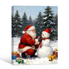 Santa & Snowman Framed Wall Art Vintage Oil Painting Christmas Print