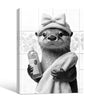 Funny Spa Otter Bathroom Wall Art, Otter With Shower Cap Bow Towel Soap Bottle Black White Canvas Print, Quirky Animal Restroom Wall Decor