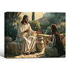 Biblical Scene Canvas Wall Art, Jesus Talking With Samaritan Woman At The Well Vintage Oil‑Style Religious Poster