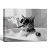 Modern Bathroom Wall Decor, Cool Tabby Cat Wearing Sunglasses Smoking Cigar In Bubble Bathtub, Black And White Photography Style Horizontal Canvas Art, Humorous Pet Artwork