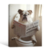 Funny Bulldog Toilet Reading Newspaper Wall Art, English Bulldog Bathroom Canvas Print, Humorous Dog Bathroom Wall Decor