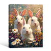 Three Bunnies Floral Meadow Canvas Art