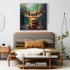 white frame deer in flowers wall art decor painting in the bedroom