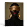 Moody Luxury Portrait Canvas Poster, Black Woman with Gold Blindfold Artwork for Office Gallery Wall Glam Home Decor