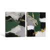2 Piece Luxury Emerald Green Gold Leaf Abstract Landscape Canvas Prints Palette Knife Modern Glam Neutral Wall Ar
