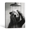 Funny Bear Showering Canvas Wall Art Black White Bathroom Wall Hanging