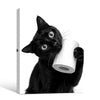 Funny Black Cat Holding Toilet Paper Roll Wall Art, Black and White Cat Bathroom Canvas Print, Quirky Pet Restroom Wall Decor