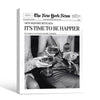 Retro Newspaper It's Time To Be Happier Wall Canvas, Ladies Toasting Champagne Statement Print, Funky Maximalist Home Wall Decor