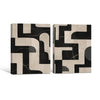2 Piece Neutral Block Shape Abstract Canvas Prints Black Cream Curved Geometric Painting Wabi Sabi Contemporary Wall Art
