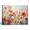 Vibrant Wildflower Field Wall Art, Orange Red Poppy Floral Impasto Oil Painting Canvas Print, Farmhouse Living Room Decor