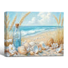 Beach Seashell & Message Bottle Canvas Print, Coastal Horizontal Wall Art