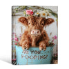 Highland Cow Bathroom Wall Art, Are You Pooping Funny Farm Cow Canvas Print, Cute Fluffy Scottish Cow With Flower Crown Bathroom Decor, Rustic Farmhouse Restroom Sign