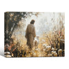 Inspirational Jesus Shepherd Canvas Wall Art, Jesus and Lamb Wildflower Meadow Vintage Oil Painting Style Religious Poster