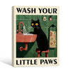 Cute Black Cat Wash Your Little Paws Canvas Wall Art Kids Bathroom Decor