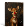 Cute Rudolph Reindeer Framed Wall Art Vintage Oil Painting Christmas Holiday Print
