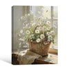 Antique Window Sill Daisy Wall Art, Wicker Basket Wildflower Still Life Canvas Print, Framed Wall Decor for Living Room Bedroom