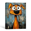 Abstract Orange Funny Dog Canvas Wall Art, Whimsical Big Eyed Cartoon Dog Painting, Modern Graffiti Style Pet Wall Decor for Living Room Bedroom