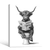 Novelty Highland Cow Wall Canvas, Funny Farm Animal Sitting On Toilet Reading Newspaper Artwork, Rustic Powder Room Decor