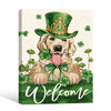 St Patricks Day Golden Retriever Welcome Canvas Wall Art