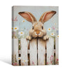 Peeking Bunny White Fence Wildflower Canvas Wall Art
