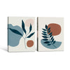 Set of 2 Teal Leaf Boho Botanical Abstract Canvas Wall Art Neutral Decor