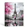 Valentine Paris Eiffel Tower Couple Canvas Wall Art, Romantic Couple With Pink Umbrella Cherry Blossom Framed Canvas Print, Love Themed Bedroom Wall Decor