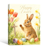 Happy Easter Rabbit Floral Cross Canvas Print