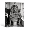 Funny Lion On Toilet Reading Newspaper Canvas Wall Art Cool Bathroom Decor