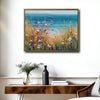 Cliff Wildflower Ocean Landscape Wall Print, Thick Texture Coastal Seascape Canvas for Living Room Bedroom Decor