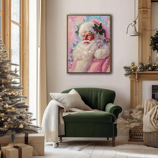 Pink Santa Claus Holly Berry Framed Wall Art Christmas Decoration