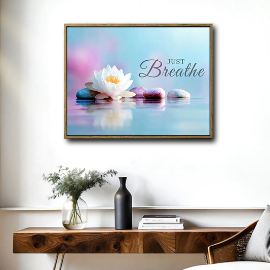 Serene Lotus Zen Canvas Poster, Soft Pastel Water Reflection Motivational Quote Artwork for Yoga Room Bathroom Office Decor