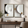 2 Piece Modern 3D Shadow Geometric Canvas Prints White Black Gold Cube Circle Shape Contemporary Minimalist Wall Art
