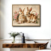 Two Bunnies Pink Rose Floral Canvas Wall Art