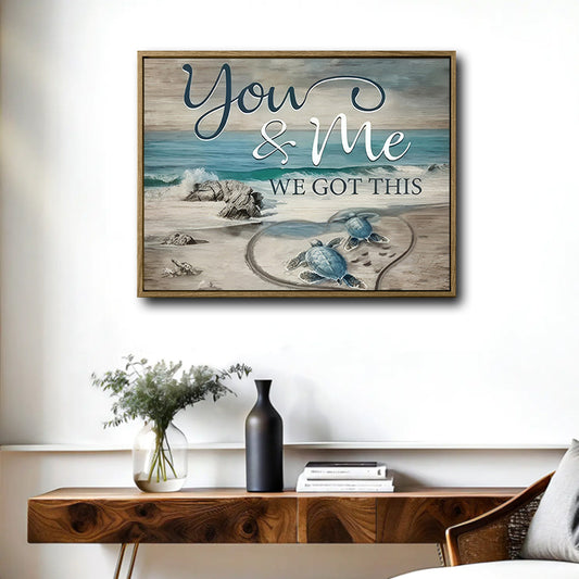 Coastal Sea Turtle Couple Wall Art with Inspirational Quote