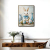 White Bunny Blue Bow Easter Eggs Still Life Canvas Wall Art