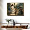 Biblical Scene Canvas Wall Art, Jesus Talking With Samaritan Woman At The Well Vintage Oil‑Style Religious Poster