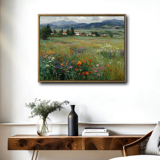 European Countryside Wildflower Valley Canvas Wall Art Vintage Rustic Home Decor