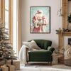 Shabby Chic Pink Santa Framed Canvas Wall Art, Soft Pastel Christmas Decor