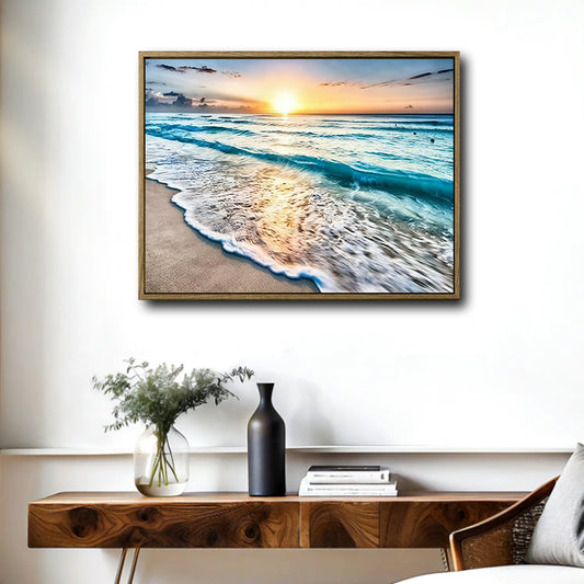 Beach Ocean Sunrise Canvas, Turquoise Wave Coastal Seascape Wall Decor
